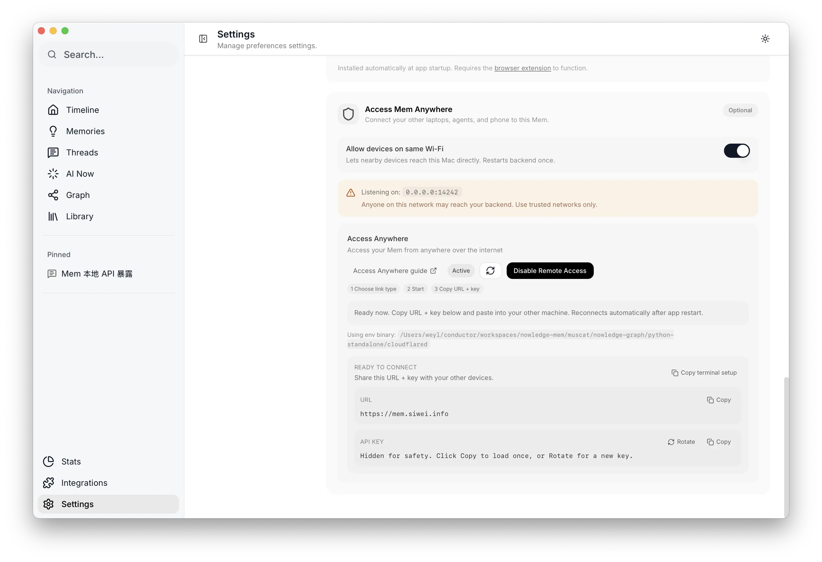Access Mem Anywhere settings