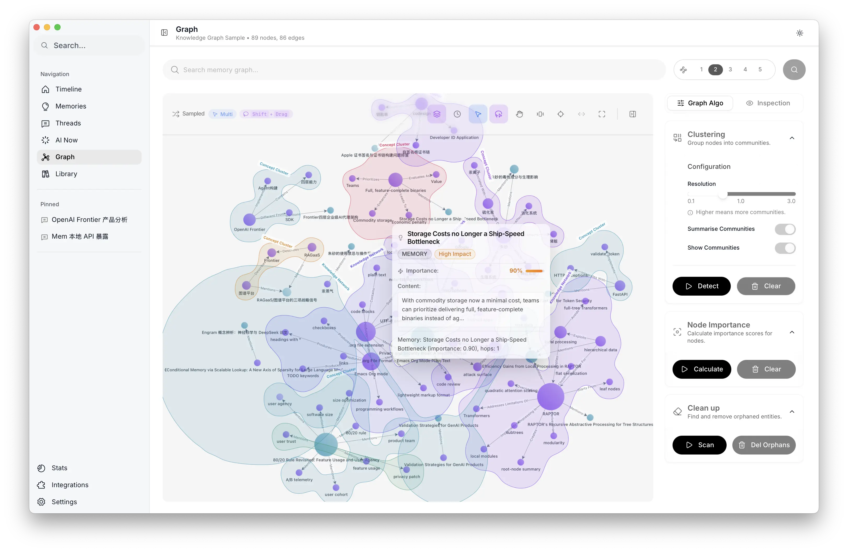 Graph exploration: community clustering, node importance, and global analysis